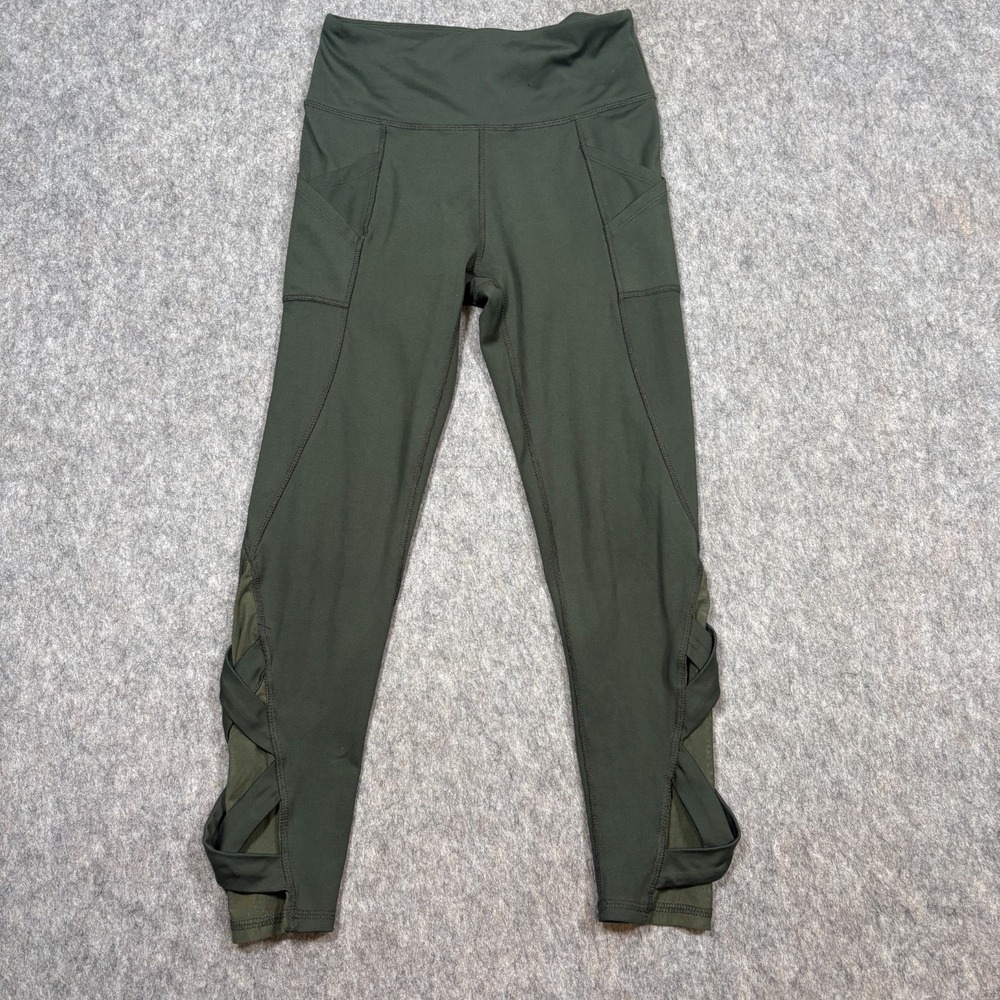 Lululemon Leggings Women's Size 8 Army Green Side Pockets Cutouts Gym Yoga Pants